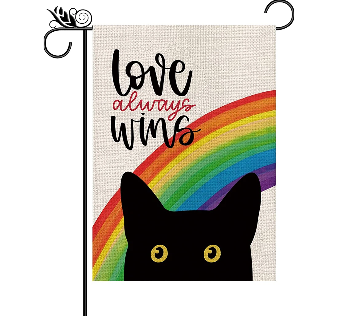 Rainbow Love Always Wins Lgbt Lesbian Gay Transgender Pansexual Lawn Double-Sided, UV And Fade - Resistant Flag