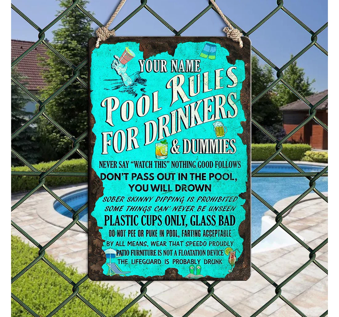 Pool Rules Playing Corn Hole Sublimation Designs, Digital Art, Png, Metal Sign Custom Your Name Double-Sided, UV And Fade - Resistant Flag