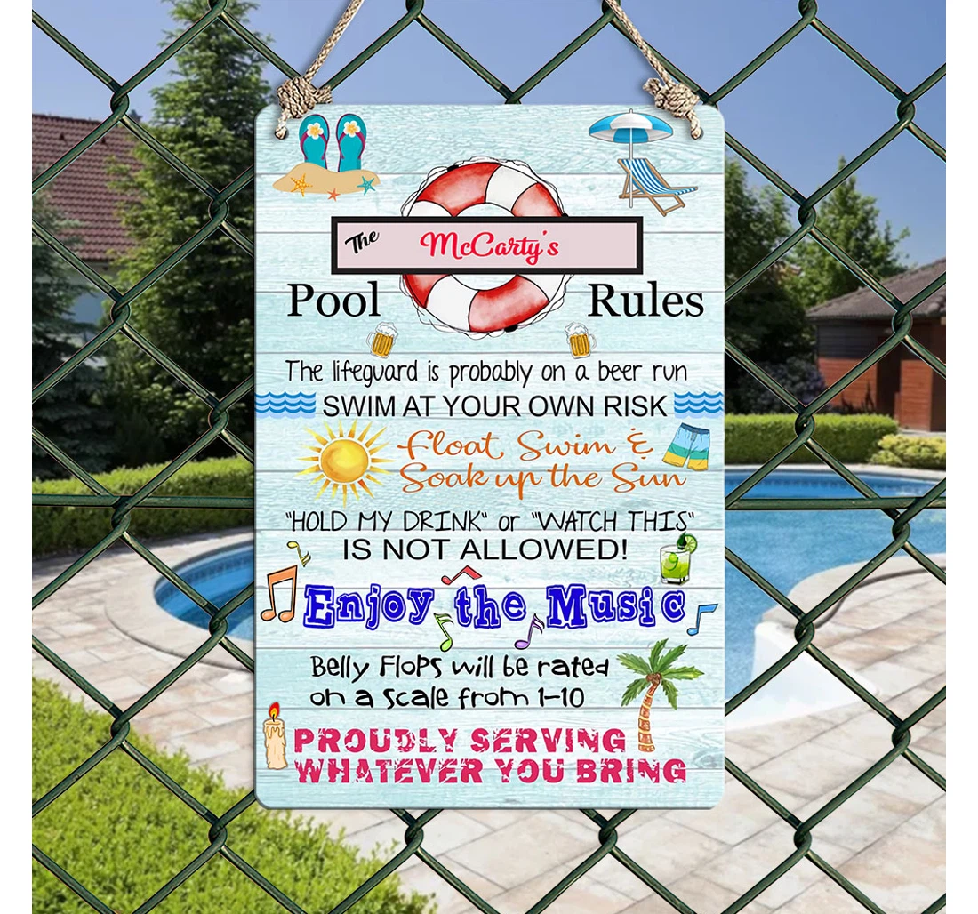 Pool Rules Playing Corn Hole Sublimation Designs, Digital Art, Png, Metal Sign Custom Your Name Double-Sided, UV And Fade - Resistant Flag