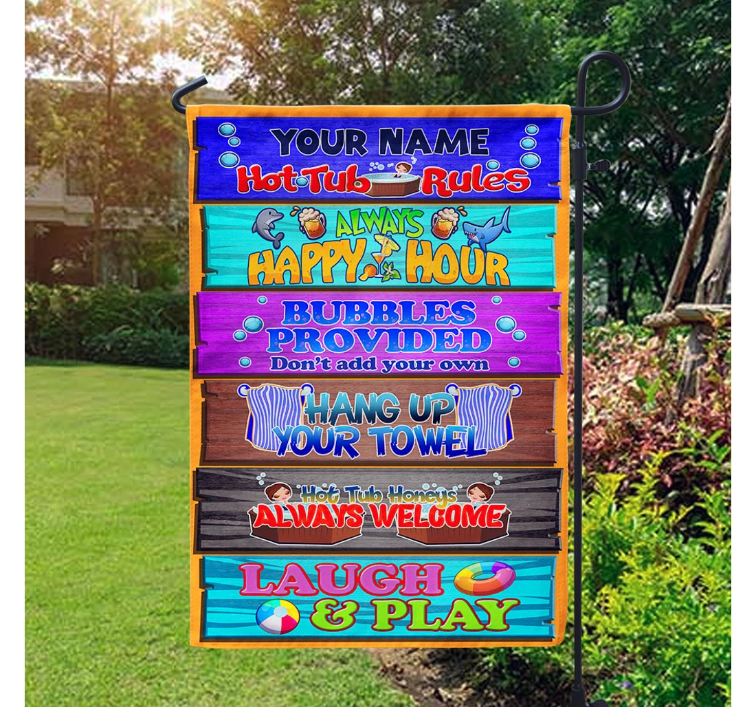 Summer Hot Tub Rules Custom Your Name Double-Sided, UV And Fade - Resistant Flag