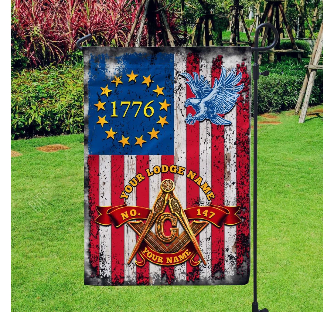 4th Of July Independence Day Freemasonry Custom Lodge, Name And Number Double-Sided, UV And Fade - Resistant Flag