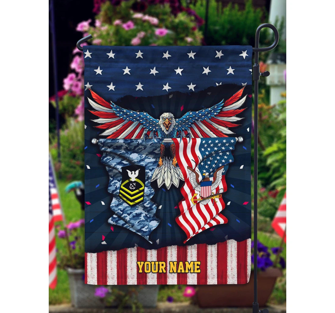 Navy Eagle Custom Name And Rank Double-Sided, UV And Fade - Resistant Flag