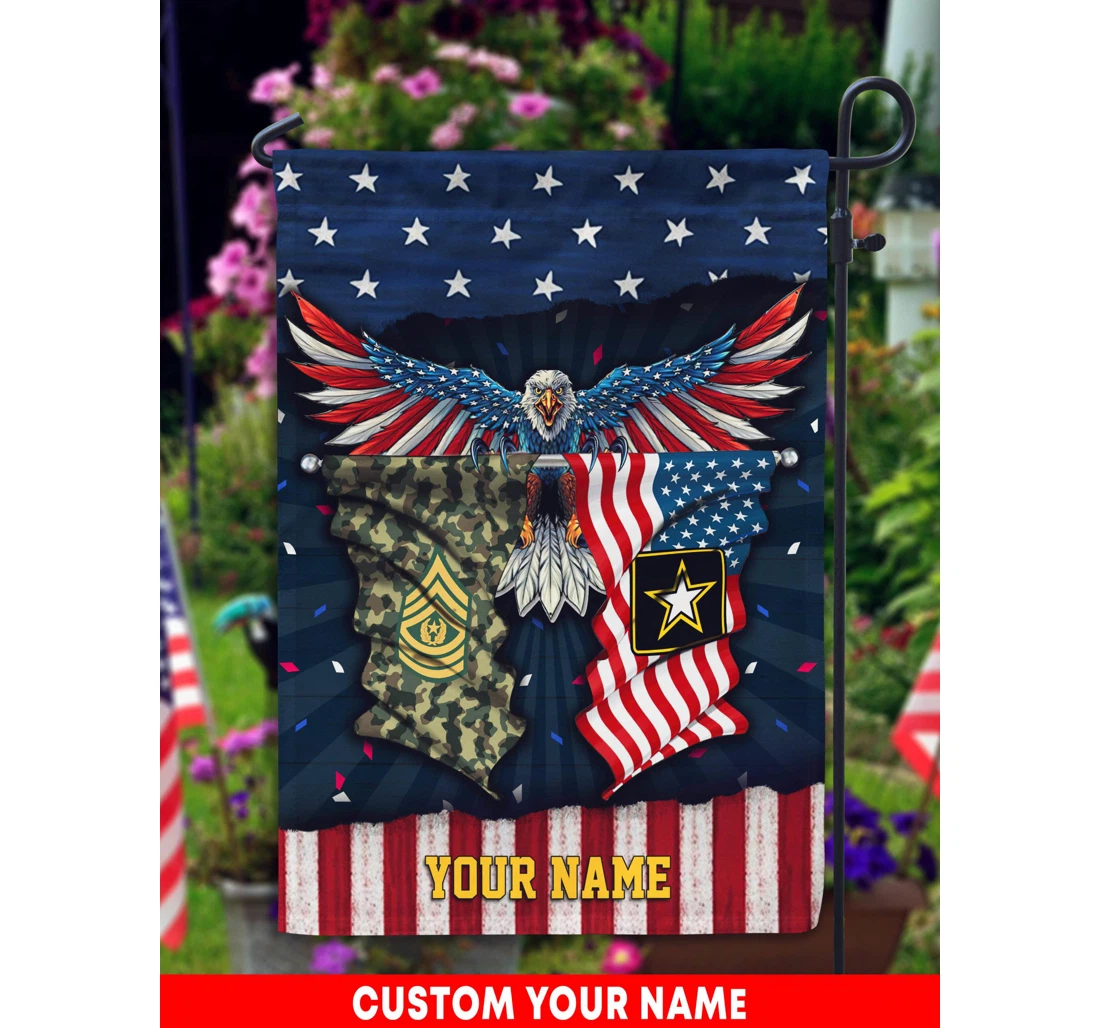 Army Eagle Custom Name And Rank Double-Sided, UV And Fade - Resistant Flag