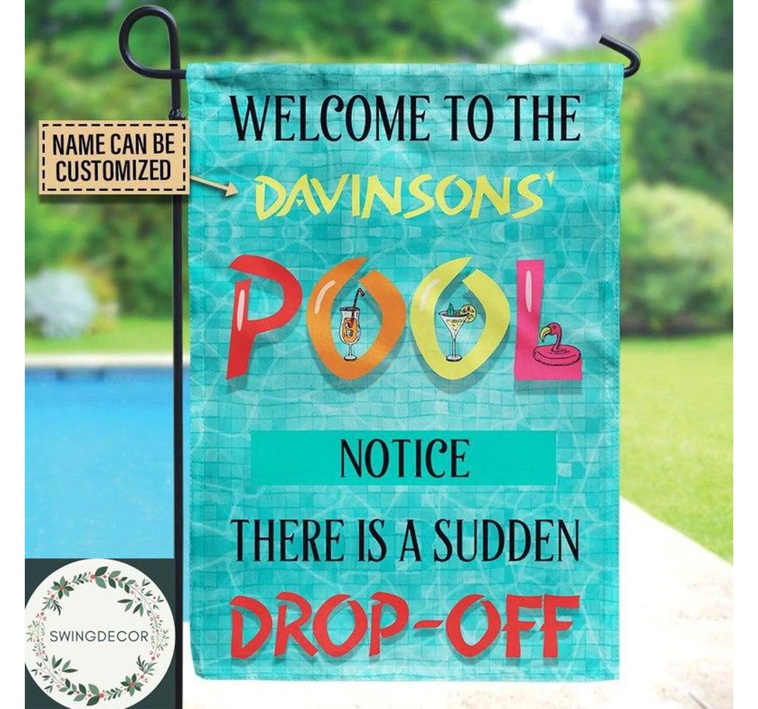 Personalized Swimming Pool Sudden Drop Art Entryway Birthday Double-Sided, UV And Fade - Resistant Flag