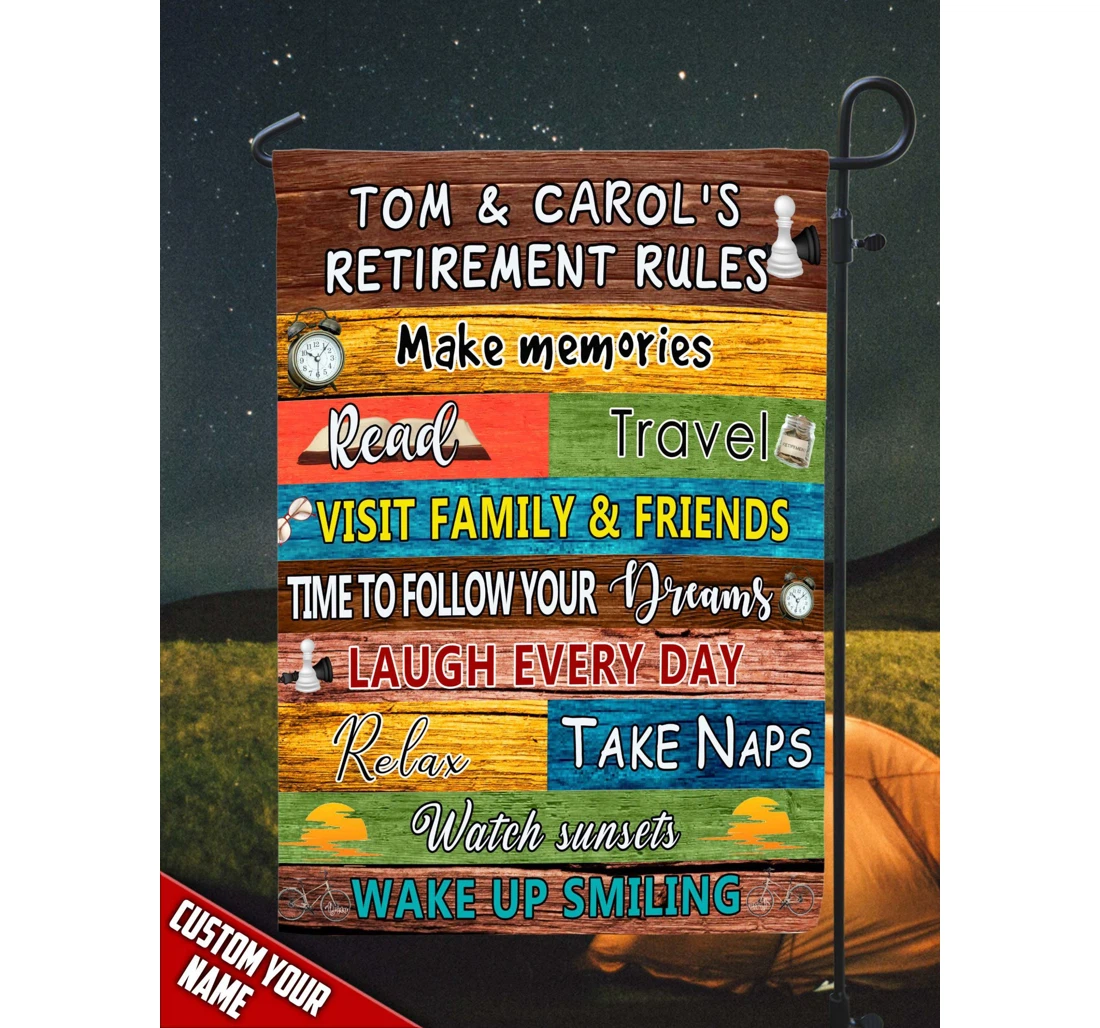 Retirement Rules Custom Name All Over Printed Double-Sided, UV And Fade - Resistant Flag