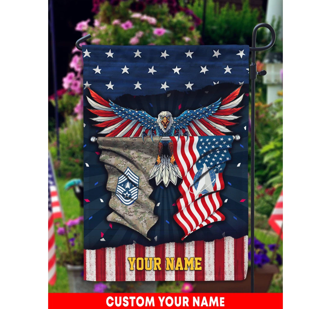 Space Force Eagle Custom Name And Rank Double-Sided, UV And Fade - Resistant Flag