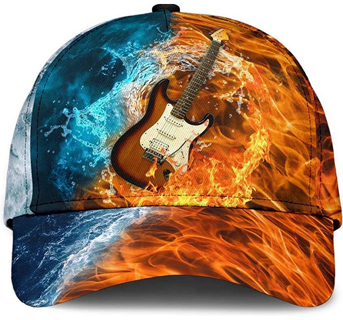 Personalized Guitar Fire And Water Pattern Electric Guitar Unisex Snapback, Classic Baseball Cap, Hat
