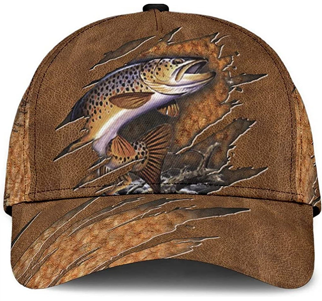 Personalized Fishing Fish Pattern Brown Unisex Snapback, Classic Baseball Cap, Hat