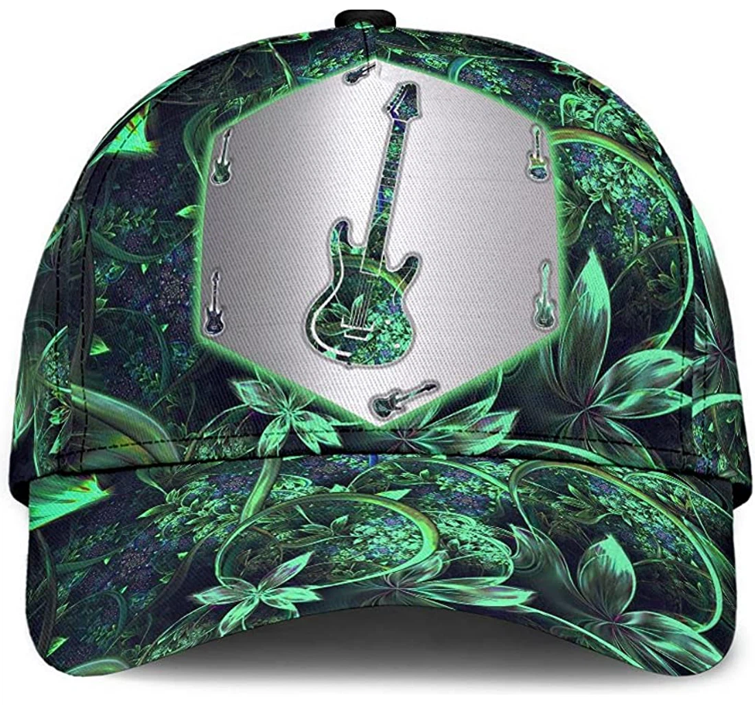 Personalized Guitar Light Green Flower Pattern Unisex Snapback, Classic Baseball Cap, Hat