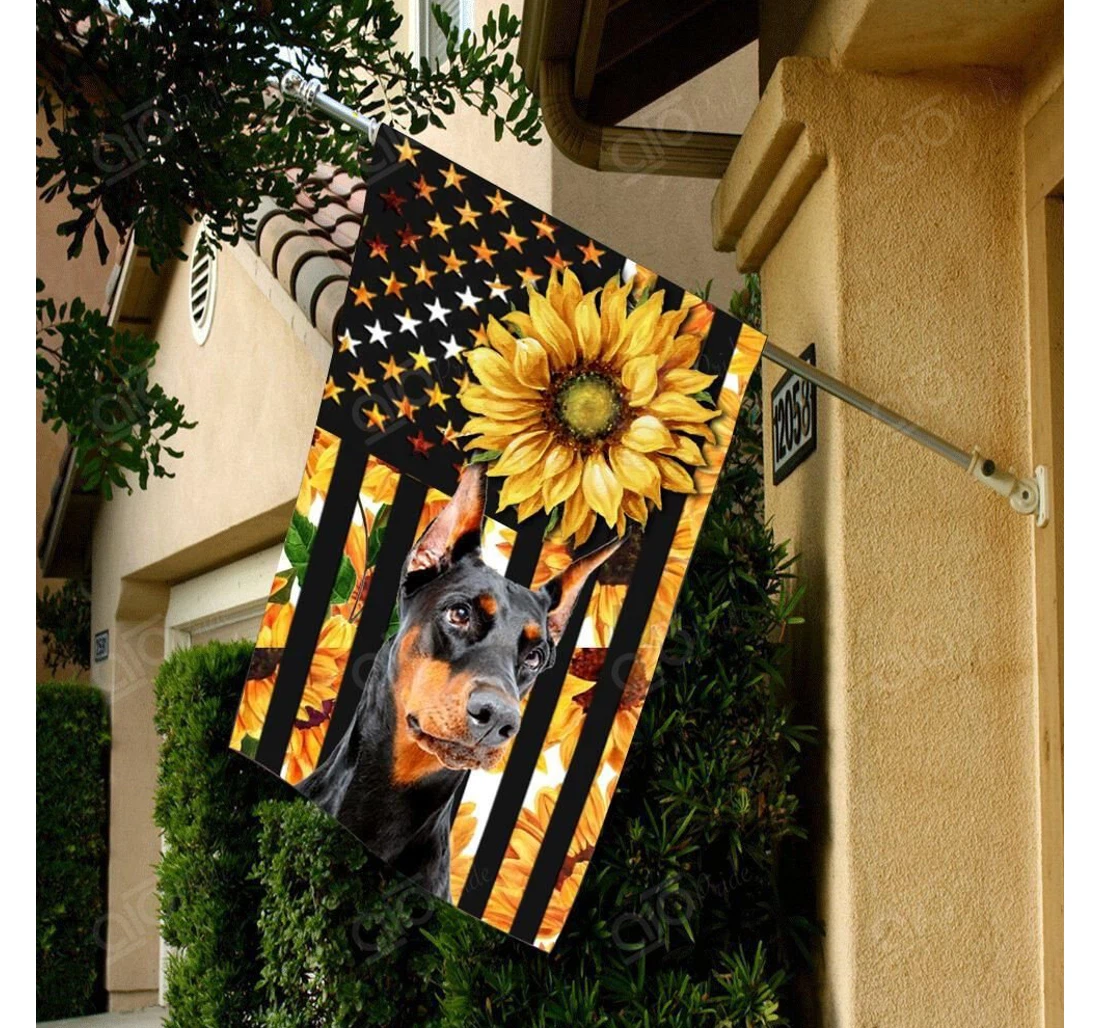 Doberman Sunflower Version 2 Double-Sided, UV And Fade - Resistant Flag