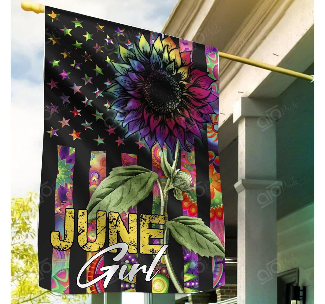 June Girl Sunflower Double-Sided, UV And Fade - Resistant Flag