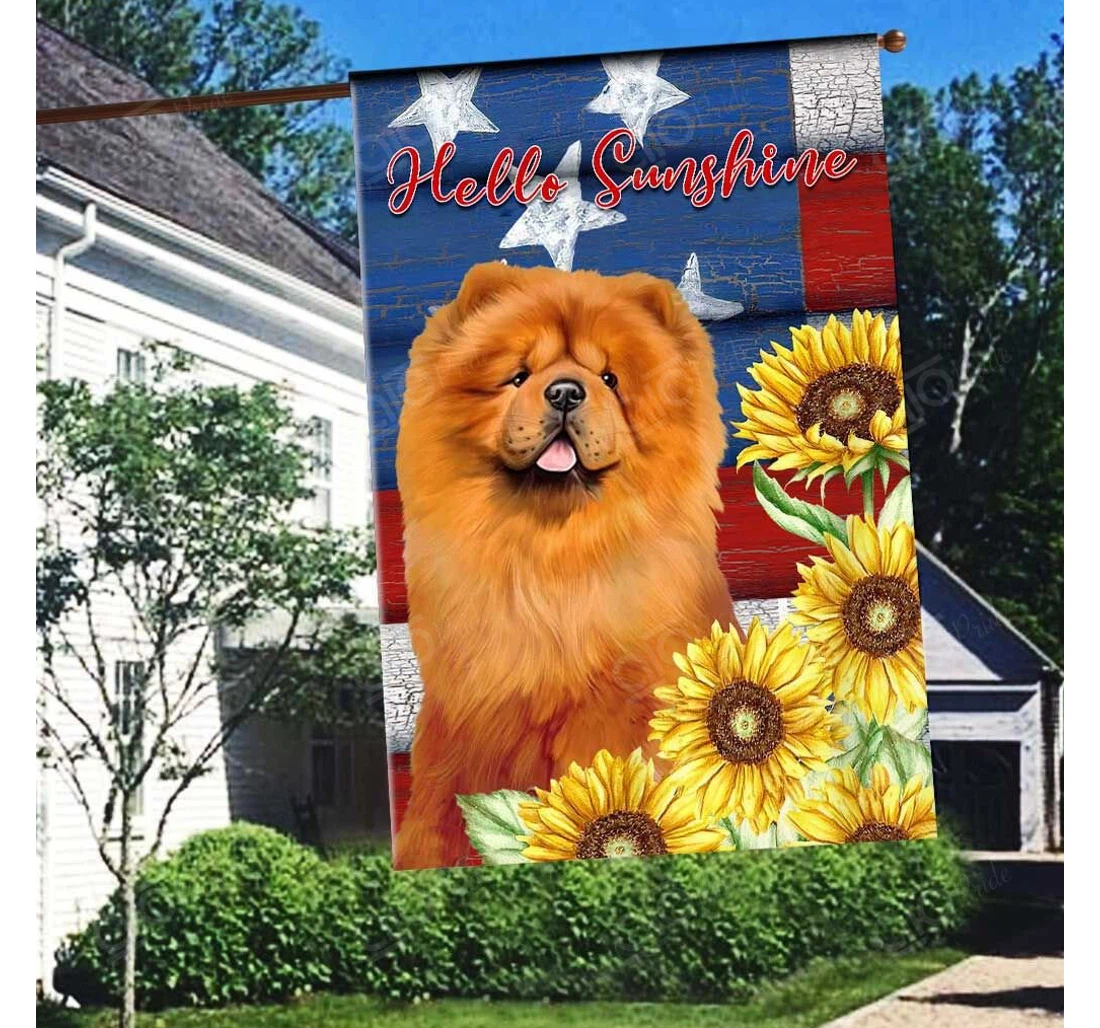 Chow Chow With Sunflower 3d Full Printing Double-Sided, UV And Fade - Resistant Flag