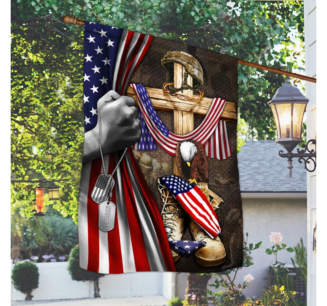 Us Veteran Christian Cross American Patriot Memorial Tpt146f Happy Independence Day 4th Of July America Outdoor, Patriotic Printed Both-Sides, UV And Fade - Resistant Flag