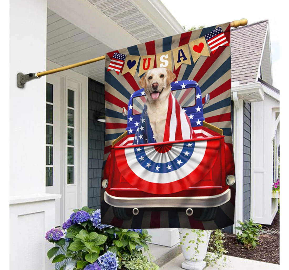 Labrador Retriever Happy July 4 Independence Day Bnn221f Happy Independence Day 4th Of July America Outdoor, Patriotic Printed Both-Sides, UV And Fade - Resistant Flag