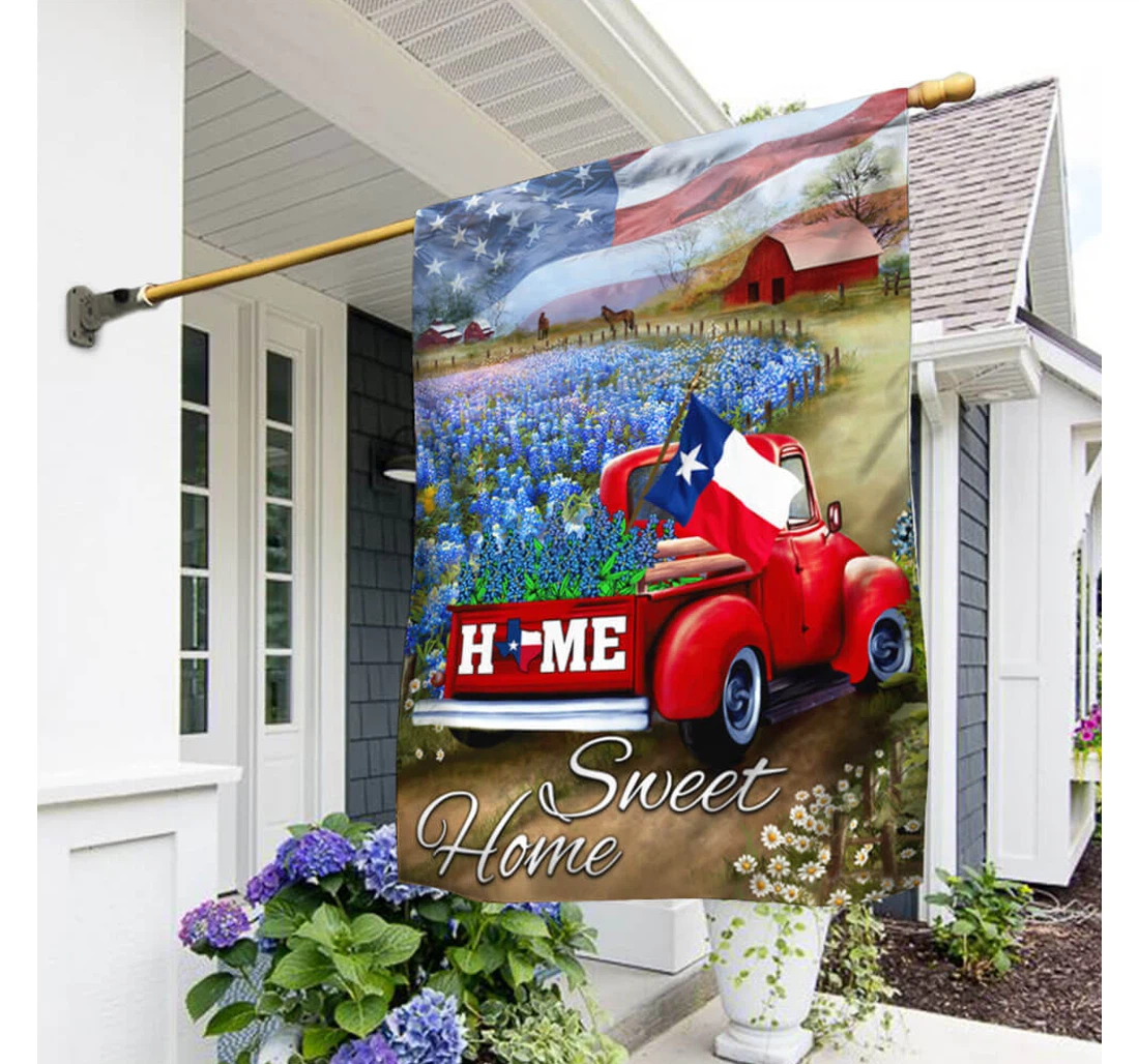 Texas Sweet Red Truck Bluebonnet American Tpt167f Happy Independence Day 4th Of July America Outdoor, Patriotic Printed Both-Sides, UV And Fade - Resistant Flag