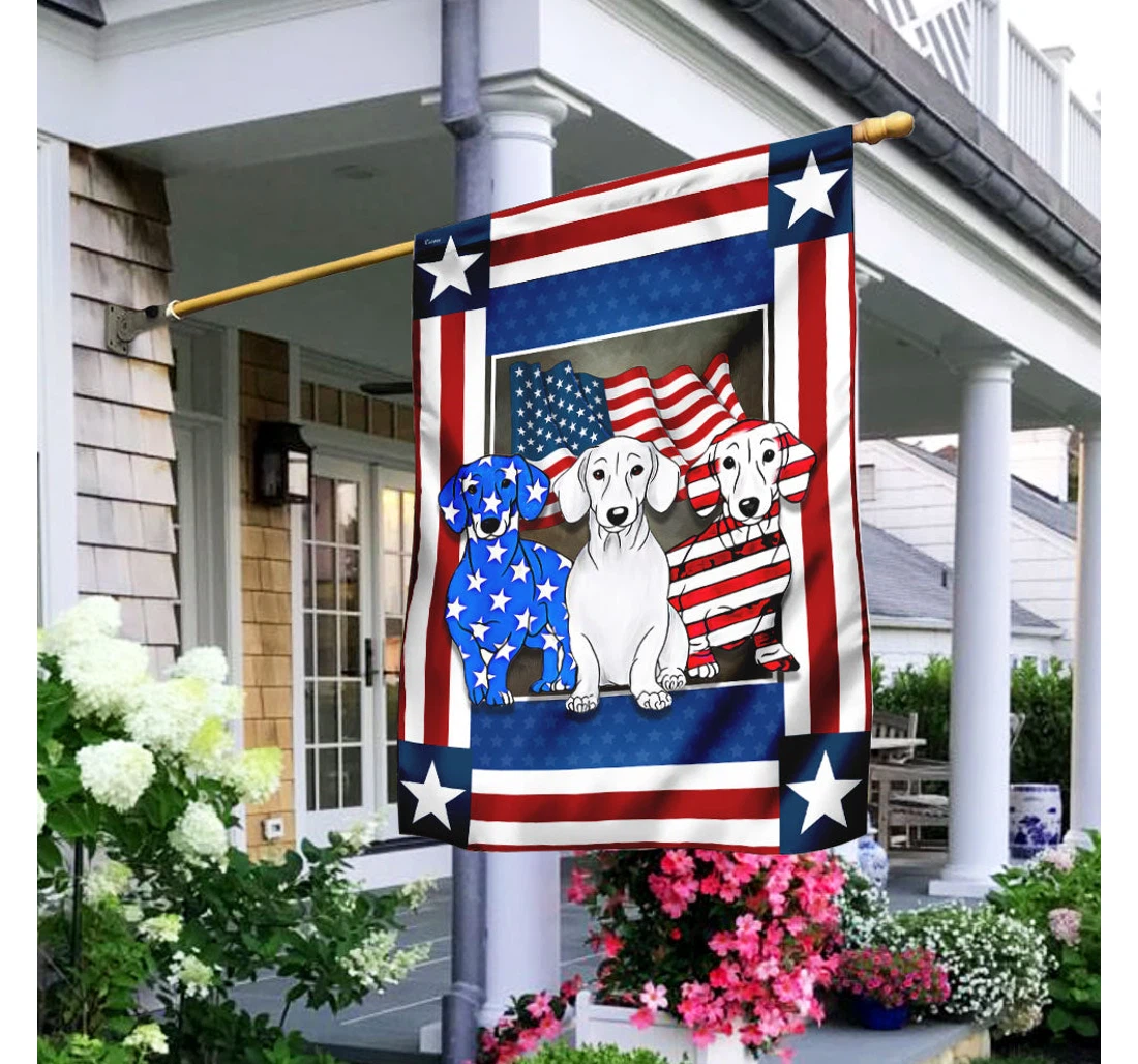 United States Dachshund Independence Day Happy Independence Day 4th Of July America Outdoor, Patriotic Printed Both-Sides, UV And Fade - Resistant Flag