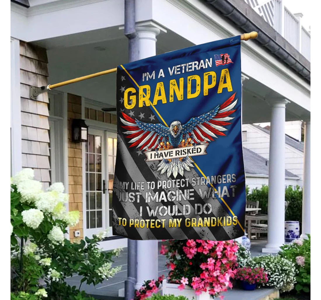 Veteran Grandpa Happy Independence Day 4th Of July America Outdoor, Patriotic Printed Both-Sides, UV And Fade - Resistant Flag