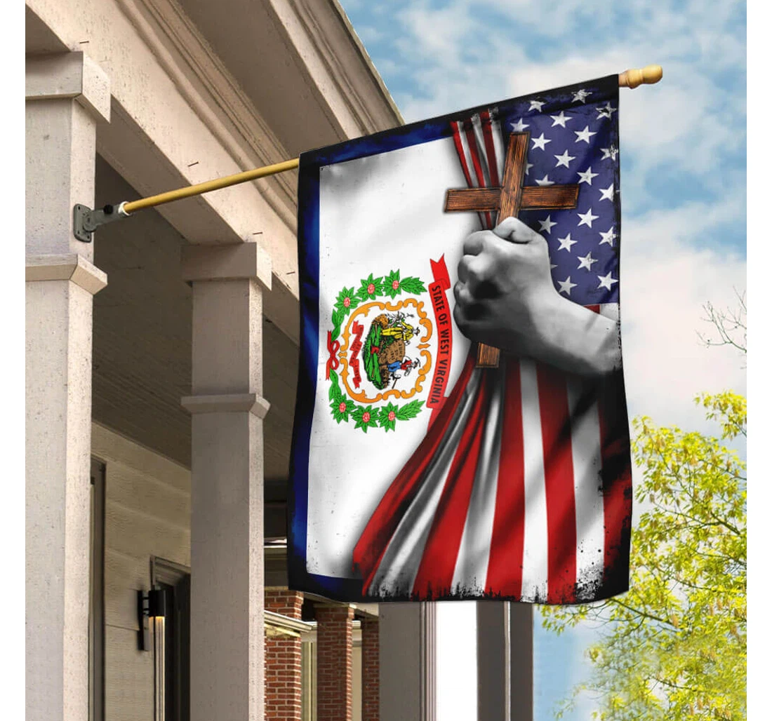 West Virginia Christian Cross Happy Independence Day 4th Of July America Outdoor, Patriotic Printed Both-Sides, UV And Fade - Resistant Flag