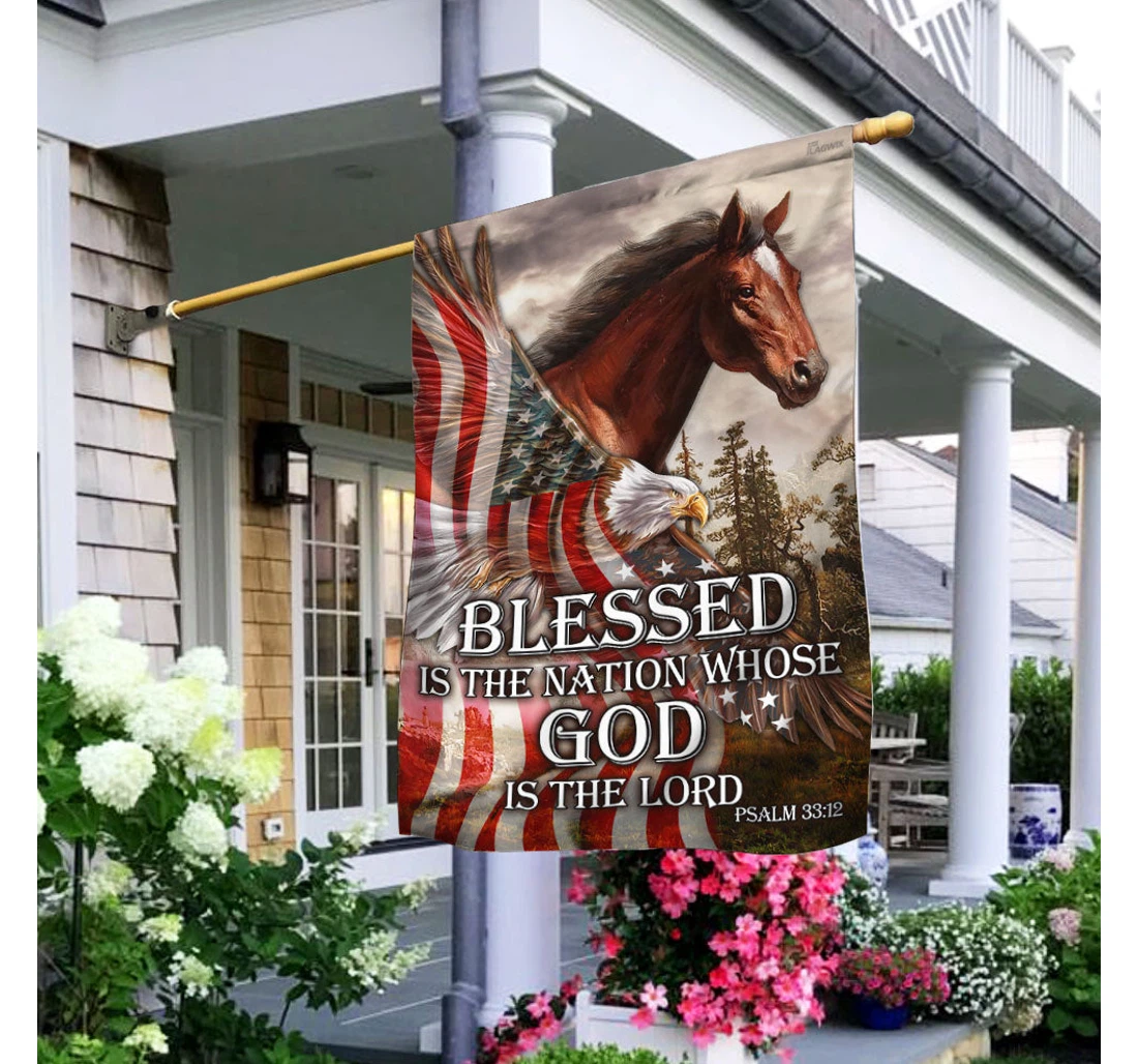Blessed Is The Nation Whose God Is The Lord Horse Lha1484fv1 Happy Independence Day 4th Of July America Outdoor, Patriotic Printed Both-Sides, UV And Fade - Resistant Flag