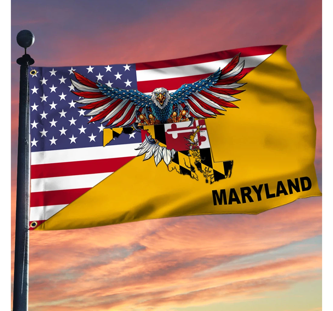 Maryland American Eagle Maryland Grommet Trl1430gfv14 Happy Independence Day 4th Of July America Outdoor, Patriotic Printed Both-Sides, UV And Fade - Resistant Flag