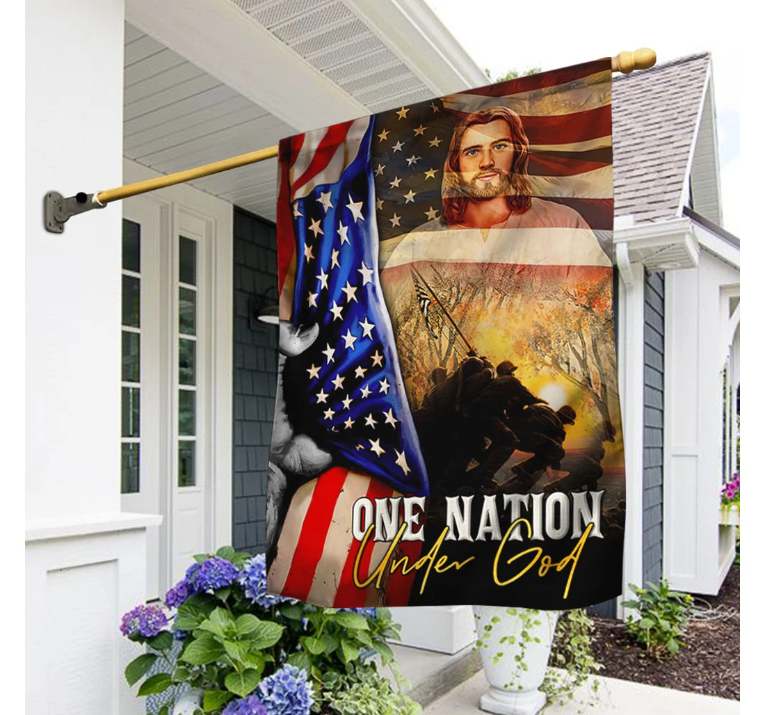 Veteran One Nation Under God American Lha1953f Happy Independence Day 4th Of July America Outdoor, Patriotic Printed Both-Sides, UV And Fade - Resistant Flag