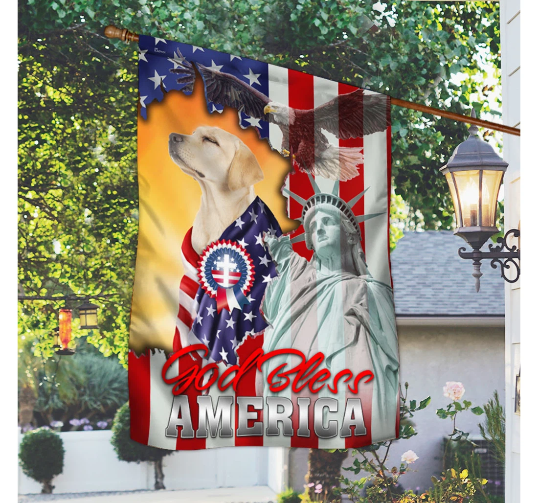 Yellow Labrador Retriever God Bless America Bnn08f Happy Independence Day 4th Of July America Outdoor, Patriotic Printed Both-Sides, UV And Fade - Resistant Flag