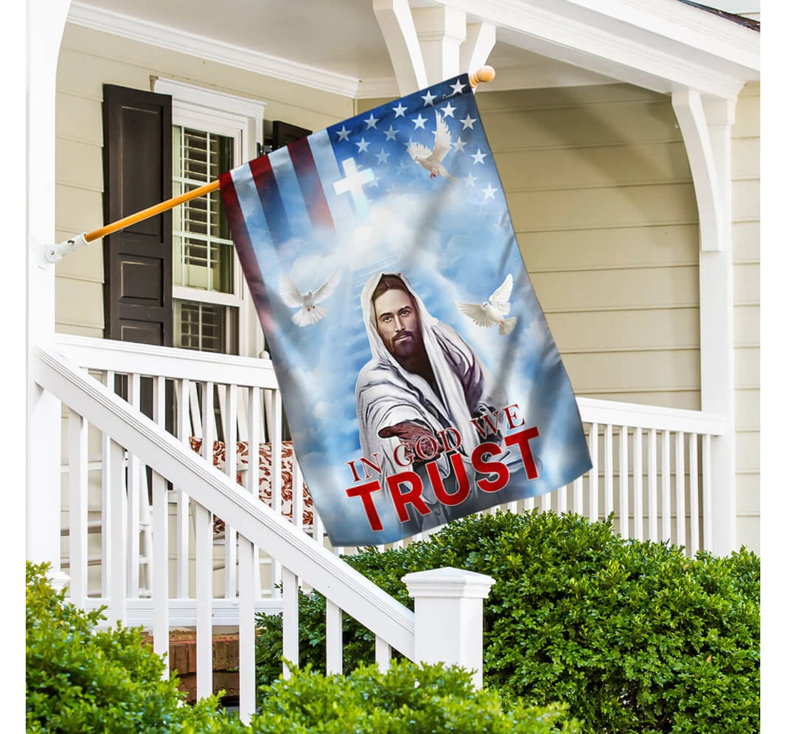 Jesus American In God We Trust Ttv502f Happy Independence Day 4th Of July America Outdoor, Patriotic Printed Both-Sides, UV And Fade - Resistant Flag