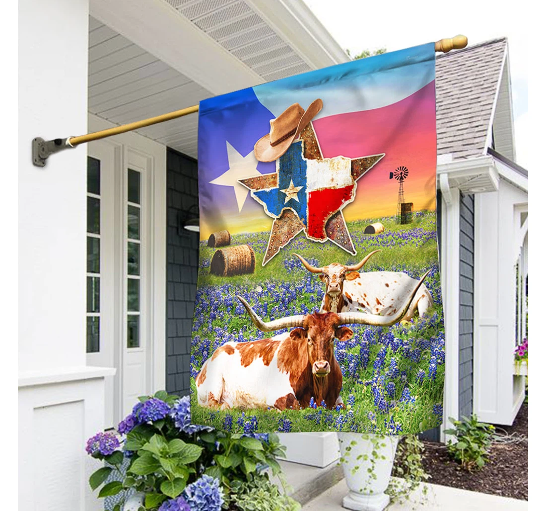 Texas Longhorn Cattle Texas Qtr199f Happy Independence Day 4th Of July America Outdoor, Patriotic Printed Both-Sides, UV And Fade - Resistant Flag
