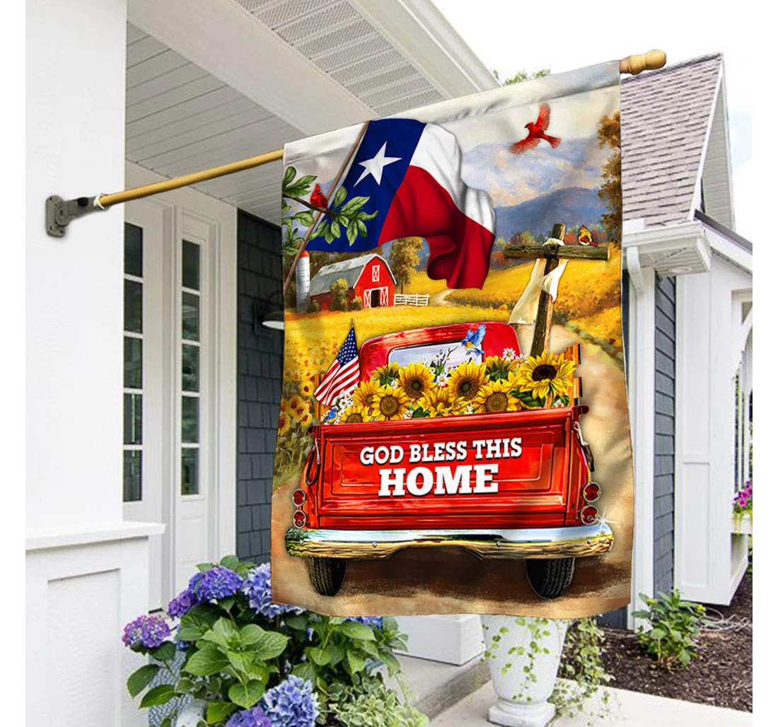 Texas God Bless This Sunflower Red Truck Christian Cross American Tpt192fv1 Happy Independence Day 4th Of July America Outdoor, Patriotic Printed Both-Sides, UV And Fade - Resistant Flag