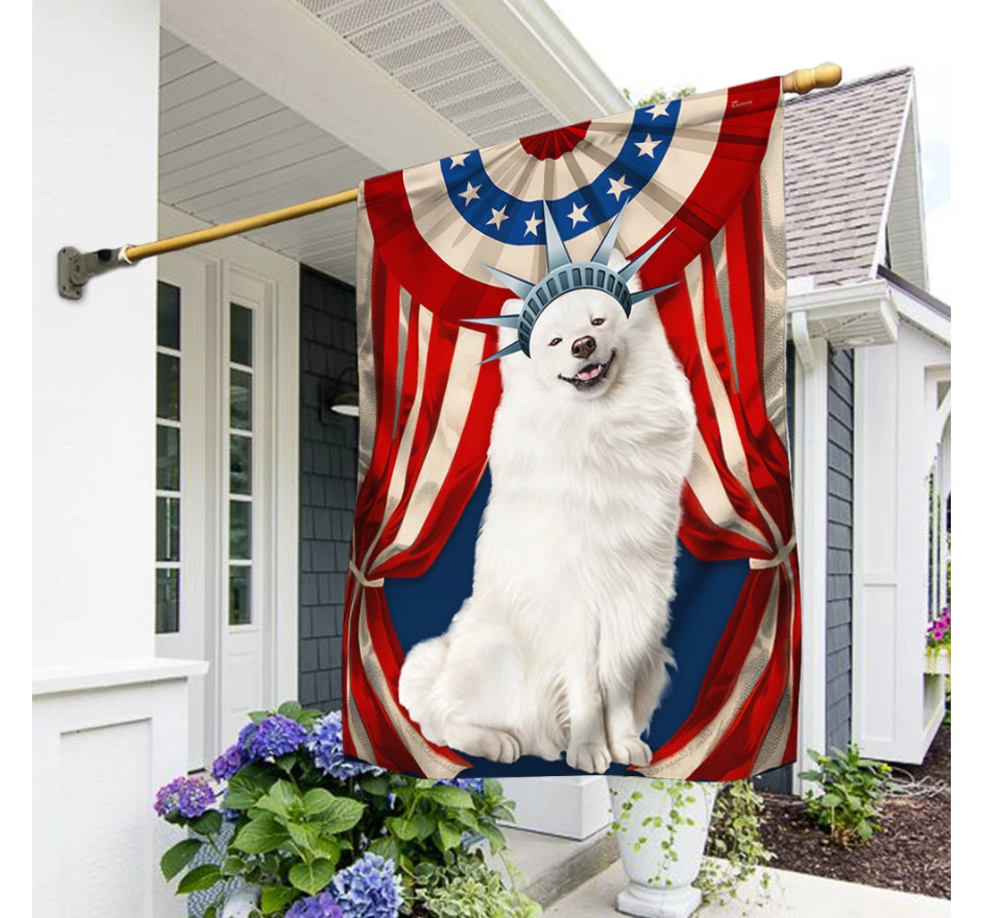 Samoyed Happy Independence Day 4th Of July Bnn118fv6 Happy Independence Day 4th Of July America Outdoor, Patriotic Printed Both-Sides, UV And Fade - Resistant Flag