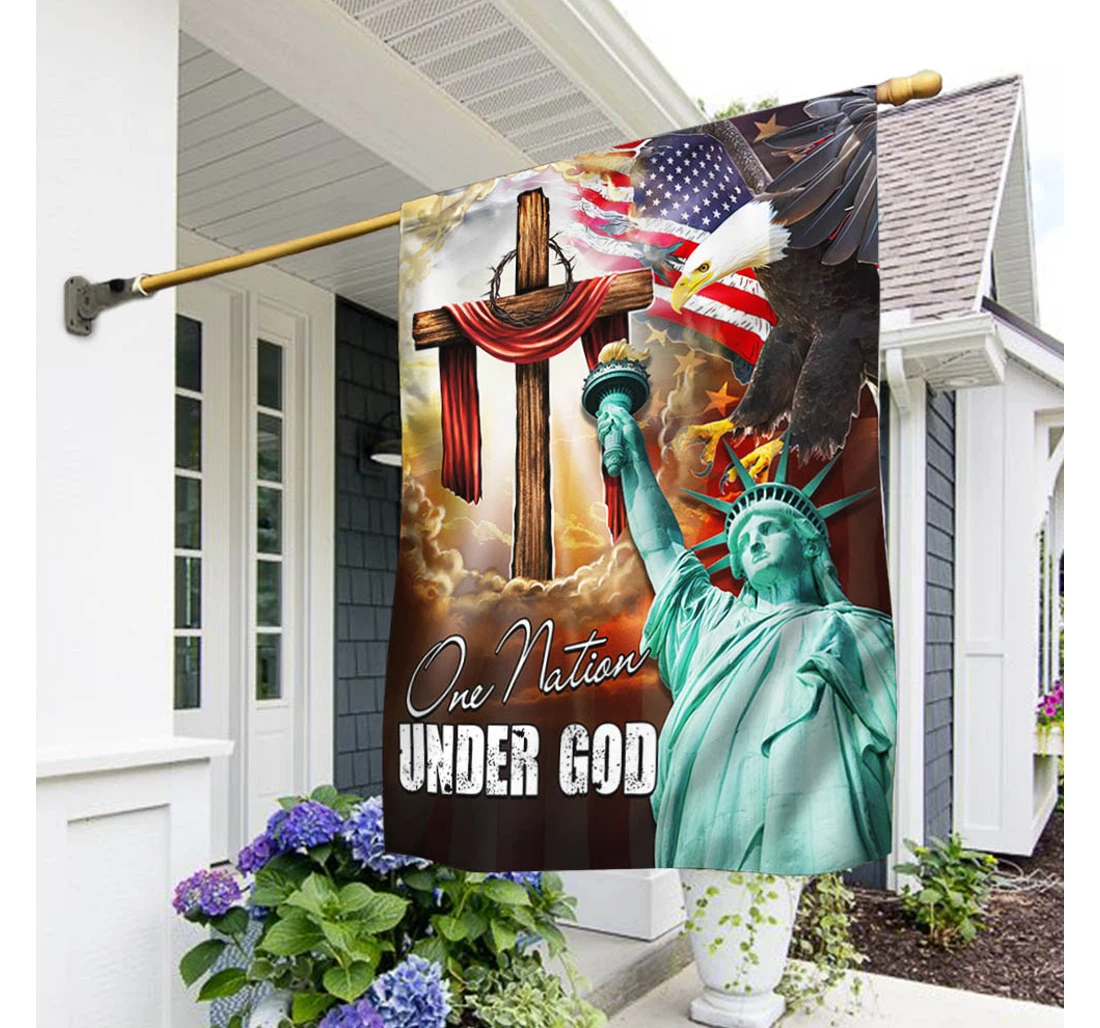 One Nation Under God American Thh3638f Happy Independence Day 4th Of July America Outdoor, Patriotic Printed Both-Sides, UV And Fade - Resistant Flag