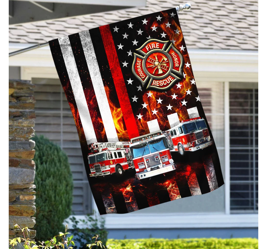 Fire Engine Thh3181f Happy Independence Day 4th Of July America Outdoor, Patriotic Printed Both-Sides, UV And Fade - Resistant Flag