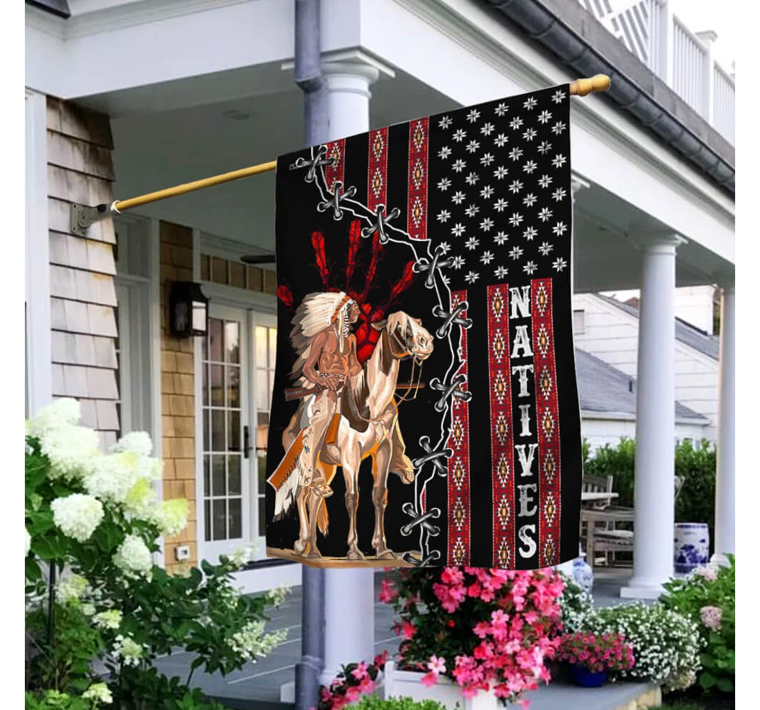 Combine Native American Ntb133f Happy Independence Day 4th Of July America Outdoor, Patriotic Printed Both-Sides, UV And Fade - Resistant Flag