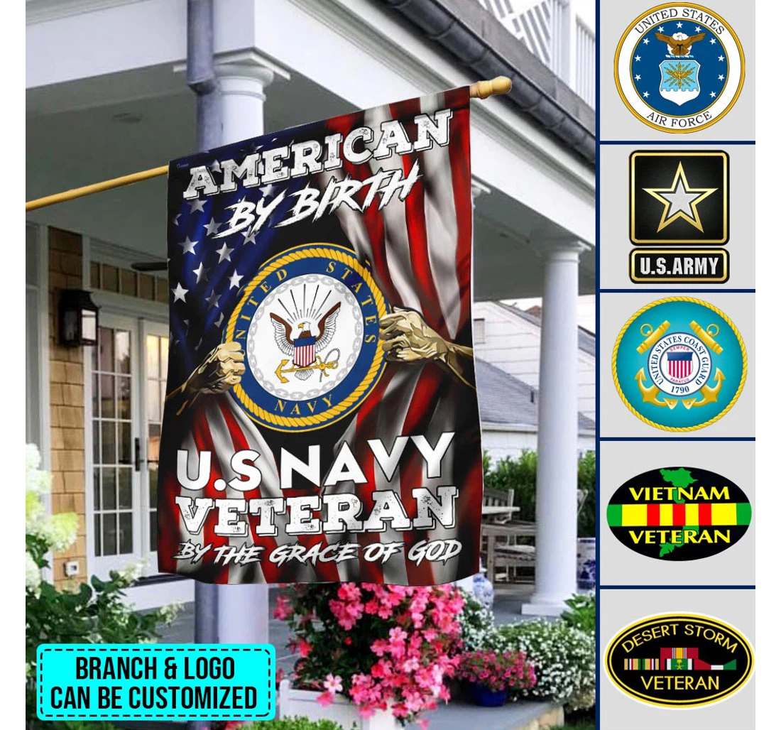 American By Birth Us Veteran By The Grace Of God Personalized Mbh83fct Happy Independence Day 4th Of July America Outdoor, Patriotic Printed Both-Sides, UV And Fade - Resistant Flag