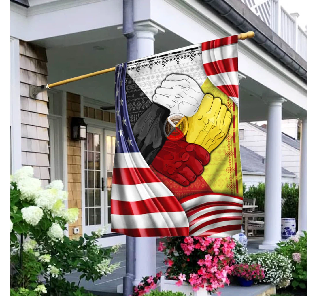 Native American Hand Four Directions Ntb342f Happy Independence Day 4th Of July America Outdoor, Patriotic Printed Both-Sides, UV And Fade - Resistant Flag
