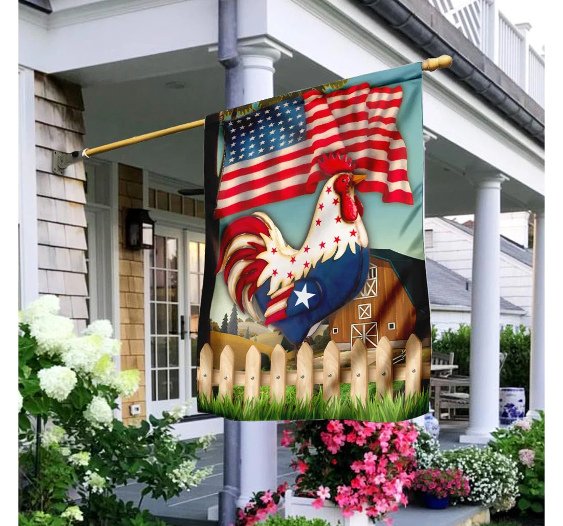 Patriotic Rooster 4th Of July Independence Day American Qnk834f Happy Independence Day 4th Of July America Outdoor, Patriotic Printed Both-Sides, UV And Fade - Resistant Flag