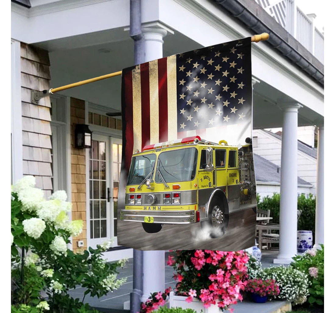 Fire Engine American Us Bnl115fv2 Happy Independence Day 4th Of July America Outdoor, Patriotic Printed Both-Sides, UV And Fade - Resistant Flag
