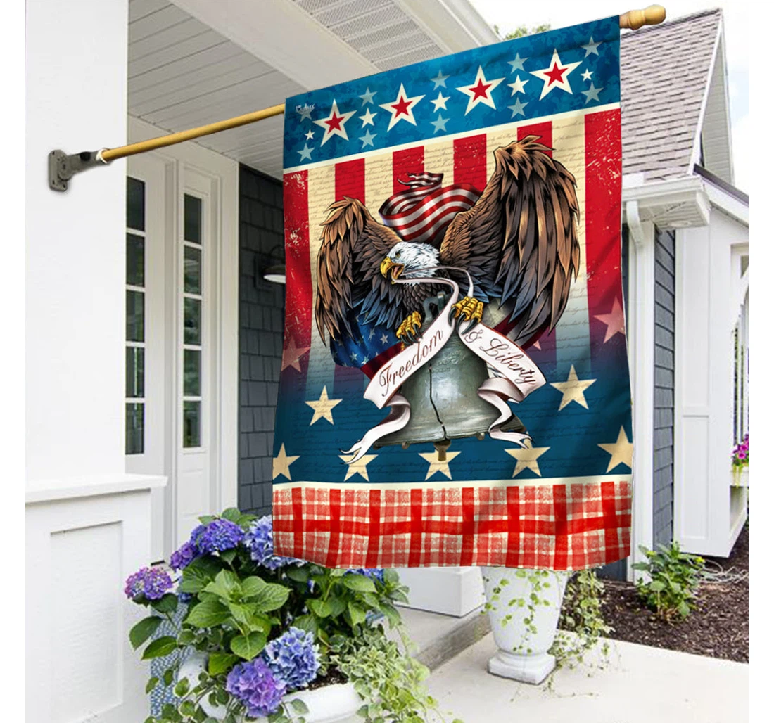 Happy Independence Day America Patriot Eagle Country Bell Lnt81f Happy Independence Day 4th Of July America Outdoor, Patriotic Printed Both-Sides, UV And Fade - Resistant Flag