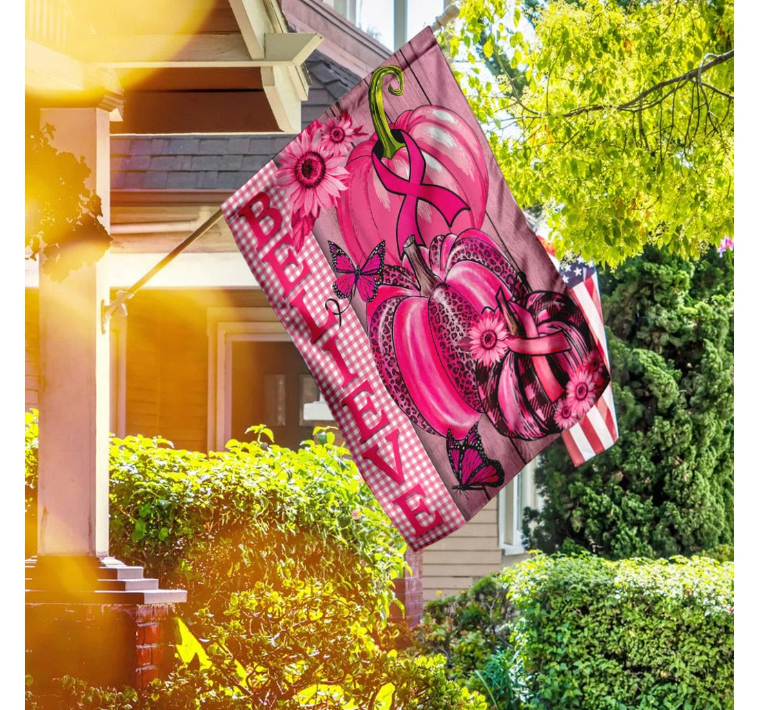 Breast Cancer Awareness Pumpkin Printed Both-Sides, UV And Fade - Resistant Flag
