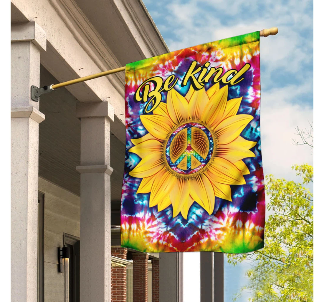 Be Kind Hippie Sunflower Printed Both-Sides, UV And Fade - Resistant Flag