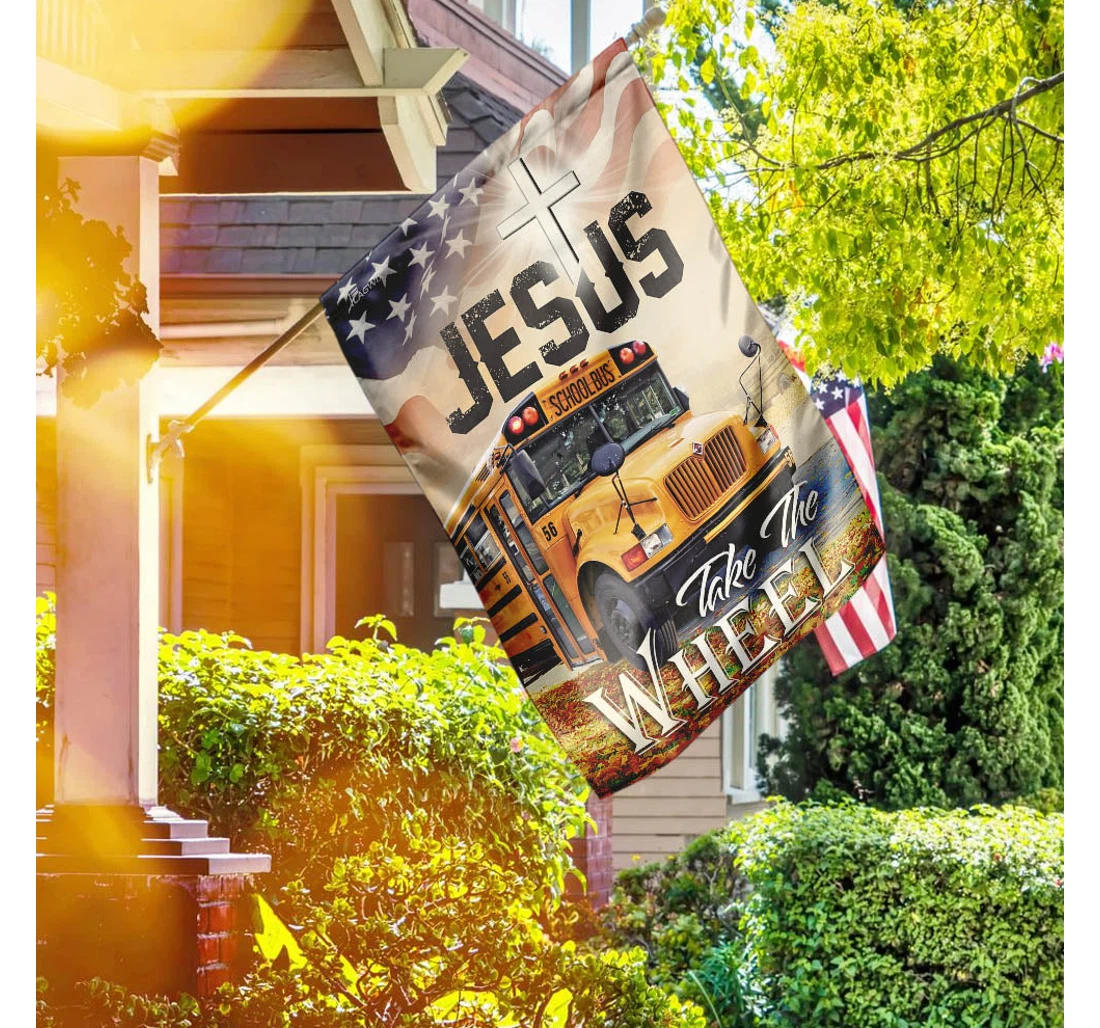 School Bus Driver Jesus Take The Wheel Printed Both-Sides, UV And Fade - Resistant Flag