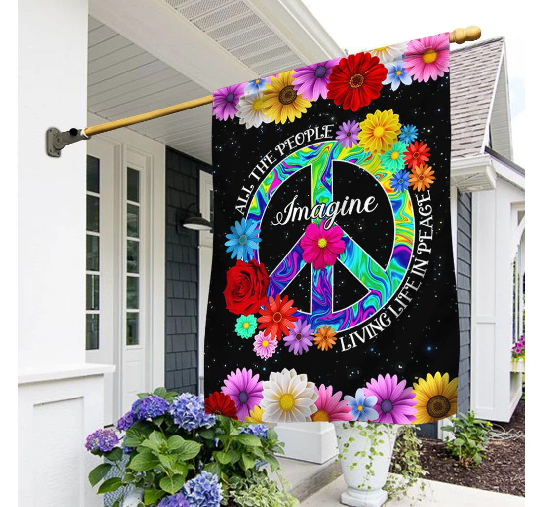 Hippie Imagine All The People Living Life In Peace Mln126f Printed Both-Sides, UV And Fade - Resistant Flag