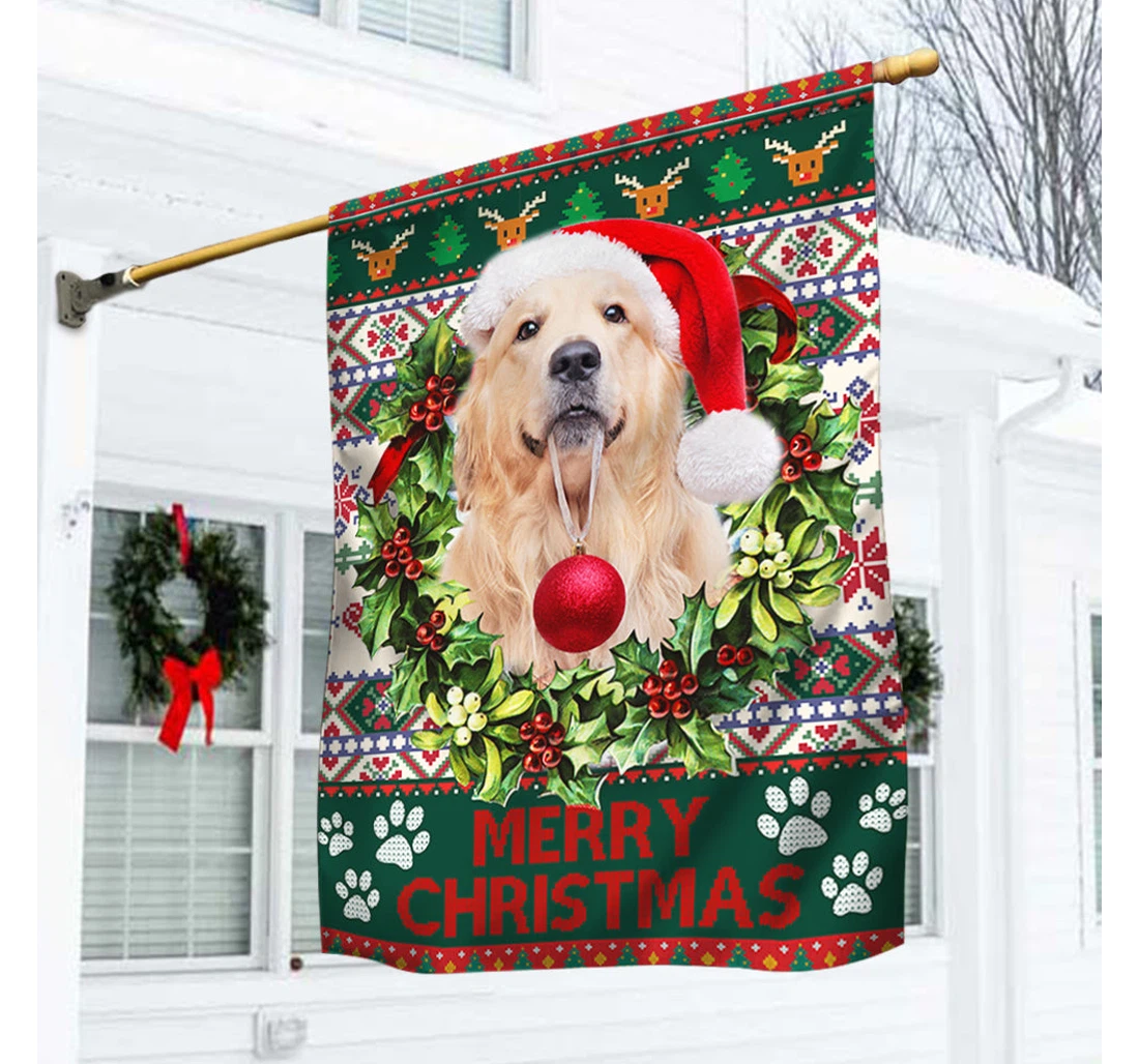 Golden Retriever Merry Christmas Thh3484f Printed Both-Sides, UV And Fade - Resistant Flag