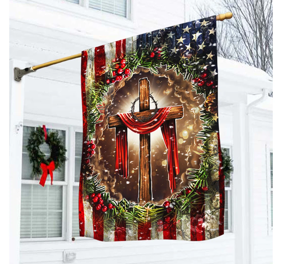 Christian Cross American Thh3606f Printed Both-Sides, UV And Fade - Resistant Flag