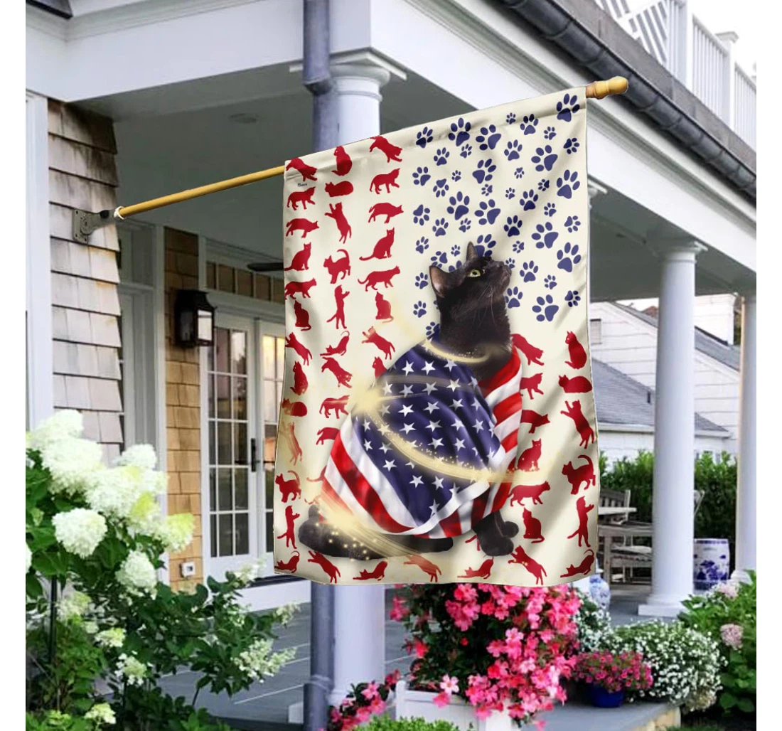 Black Cat American Printed Both-Sides, UV And Fade - Resistant Flag