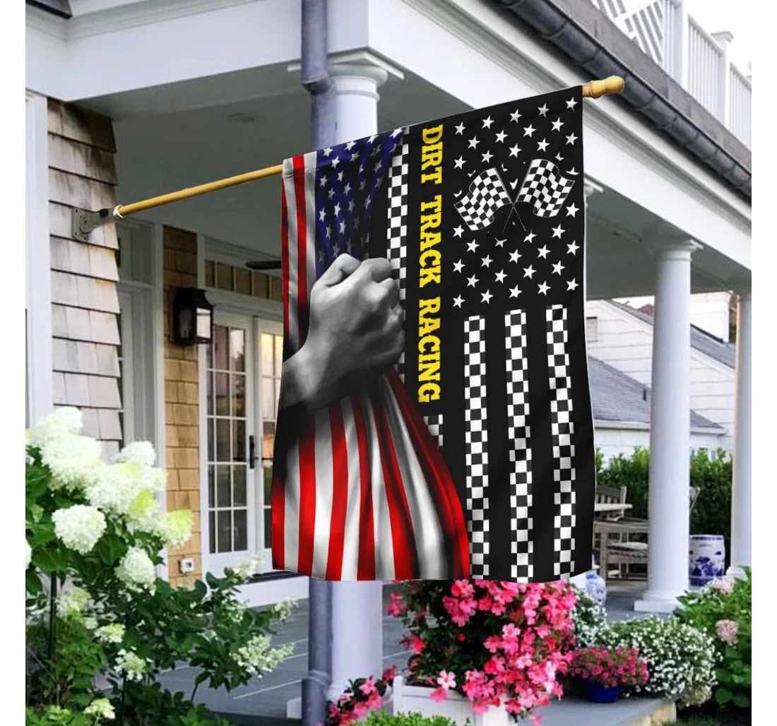Dirt Track Racing American Printed Both-Sides, UV And Fade - Resistant Flag