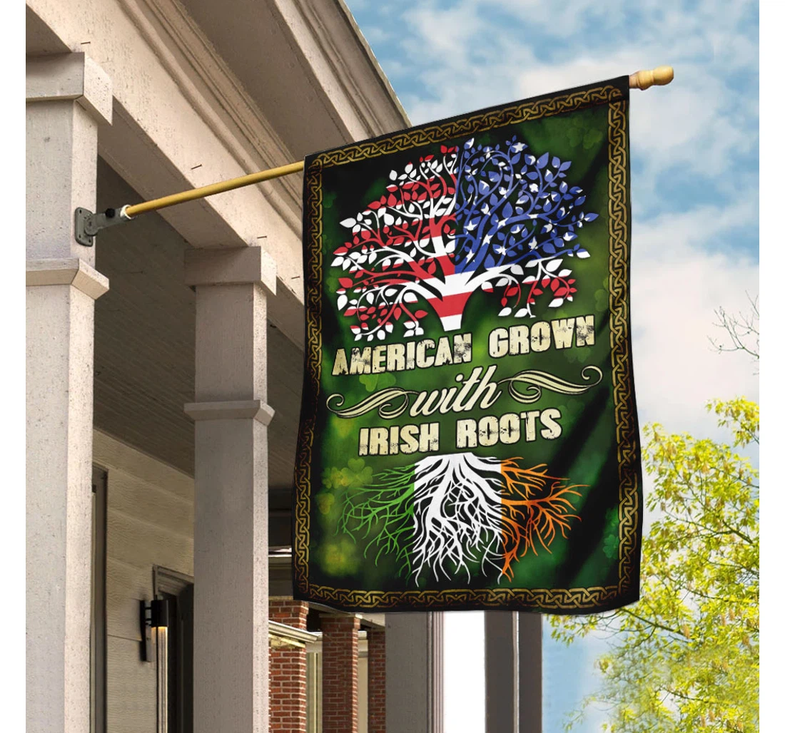 American Grown With Irish Roots Printed Both-Sides, UV And Fade - Resistant Flag