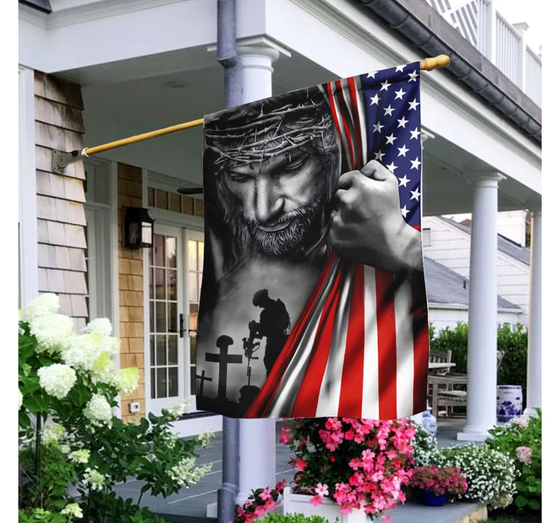 Veteran Stand The Kneel The Cross Jesus American Printed Both-Sides, UV And Fade - Resistant Flag