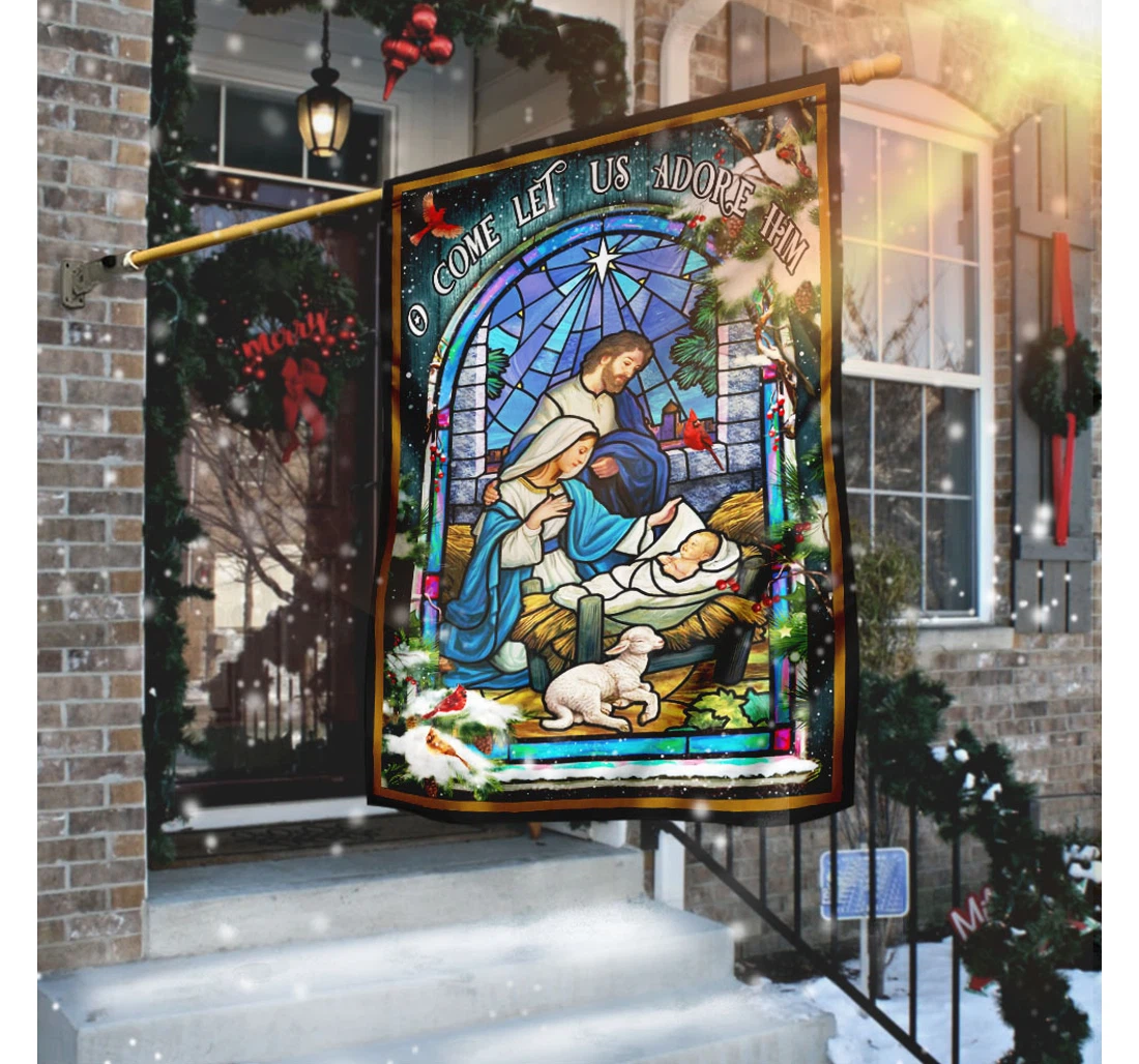 Holy Family O Come Let Us Adore Him Printed Both-Sides, UV And Fade - Resistant Flag