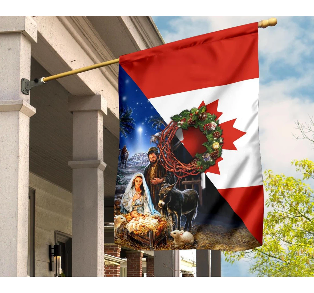 Nativity Of Jesus Canadian Jesus Born Patriotic Christmas Decorating Ideas Printed Both-Sides, UV And Fade - Resistant Flag